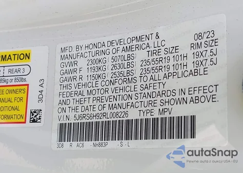 2024 Honda Cr-V Hybrid Sport Touring из США, поврежденный, VIN 5J6RS6H92RL008226